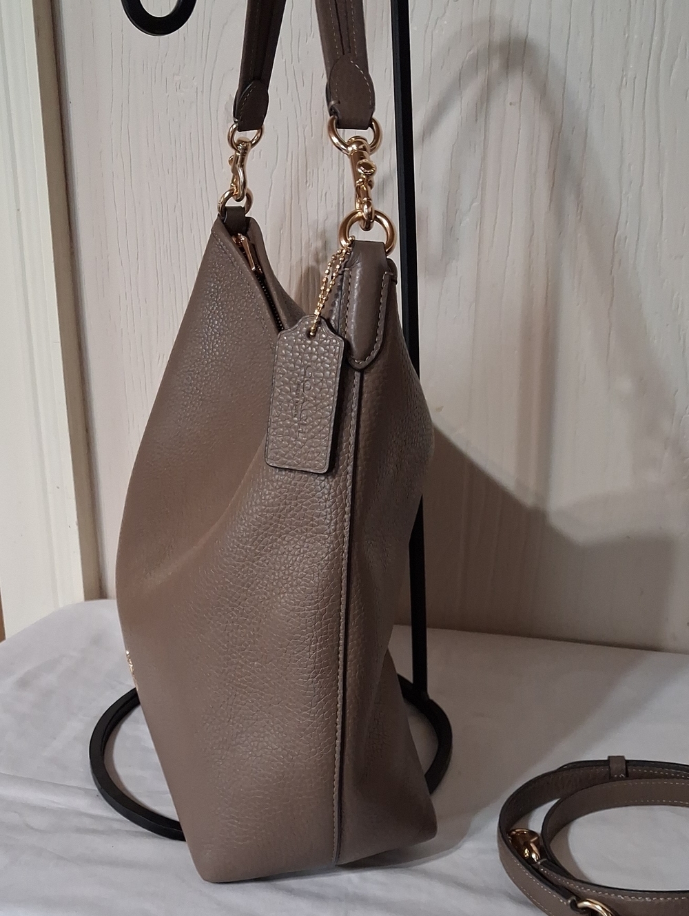 COACH Stone Color Leather Large Laurel Shoulder Bag Gold Tone Hardware - Picture 4 of 16